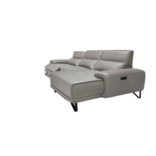 Canapé d'angle méridienne MAXIME droit cuir et croûte taupe