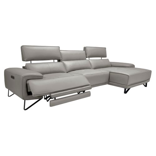 Canapé d'angle méridienne MAXIME droit cuir et croûte taupe