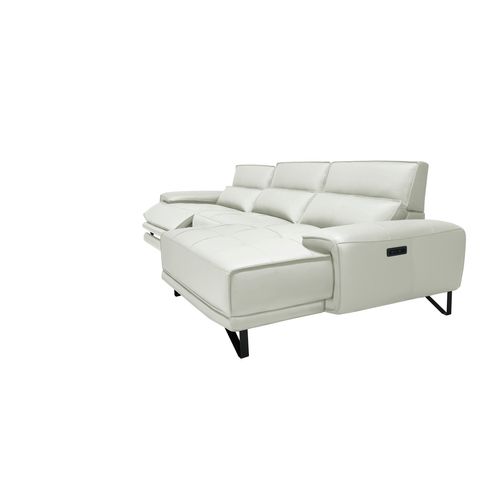 Canapé d'angle meridienne MAXIME droit cuir et croûte beige