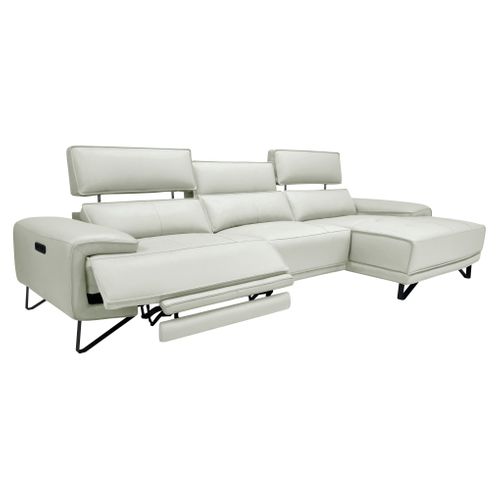 Canapé d'angle meridienne MAXIME droit cuir et croûte beige