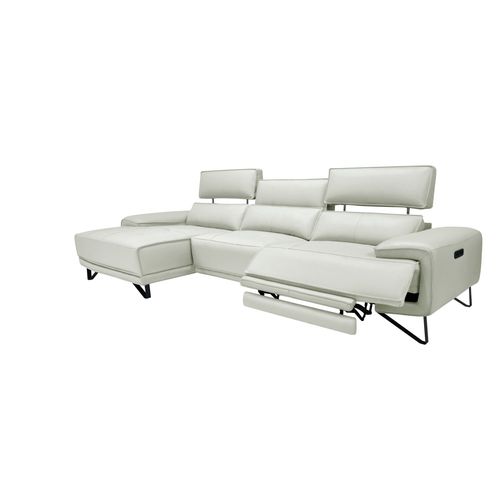 Canapé d'angle meridienne MAXIME gauche cuir et croûte beige