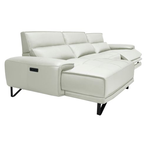 Canapé d'angle meridienne MAXIME gauche cuir et croûte beige