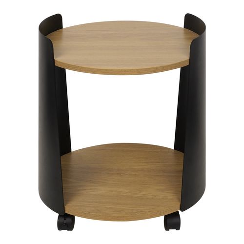 Chevet rond sur roulettes VALS noir/ immitation chêne