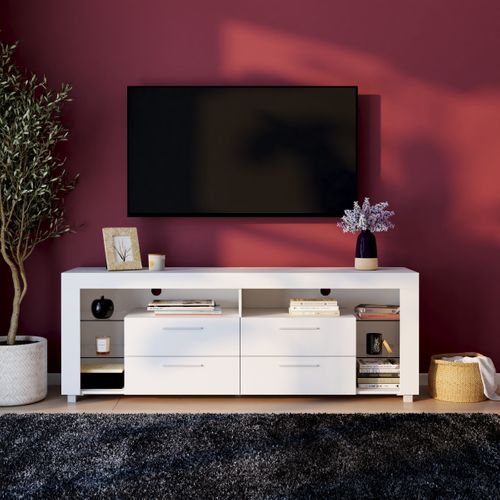 Meuble TV LED L.179 cm SPACE 2 blanc brillant