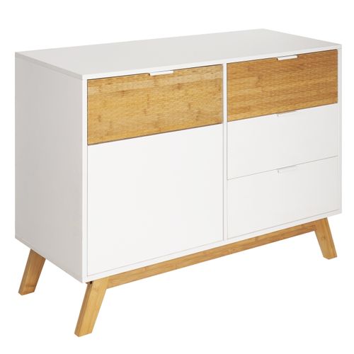 Rangement 1 porte 3 tiroirs ONDINE blanc/bambou