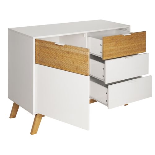 Rangement 1 porte 3 tiroirs ONDINE blanc/bambou