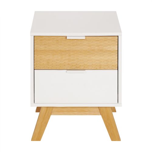 Chevet 2 tiroirs ONDINE blanc/bambou