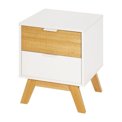 Chevet 2 tiroirs ONDINE blanc/bambou