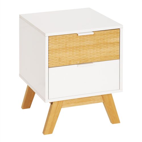 Chevet 2 tiroirs ONDINE blanc/bambou