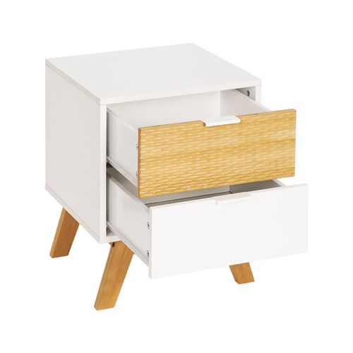 Chevet 2 tiroirs ONDINE blanc/bambou