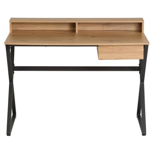 Bureau 2 niches et 1 tiroir MARLEY imitation chêne et noir