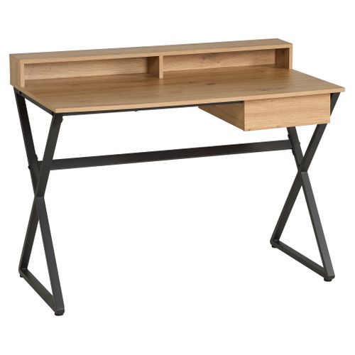 Bureau 2 niches et 1 tiroir MARLEY imitation chêne et noir