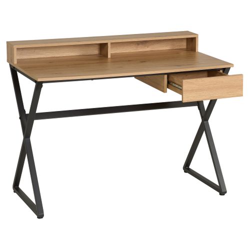 Bureau 2 niches et 1 tiroir MARLEY imitation chêne et noir