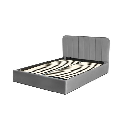 Lit coffre avec sommier relevable 140x190 cm ANNA en tissu gris