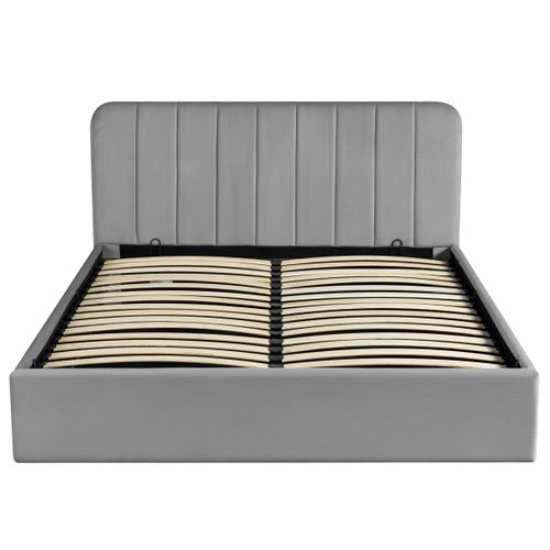 Lit coffre avec sommier relevable 160x200 cm ANNA en tissu gris