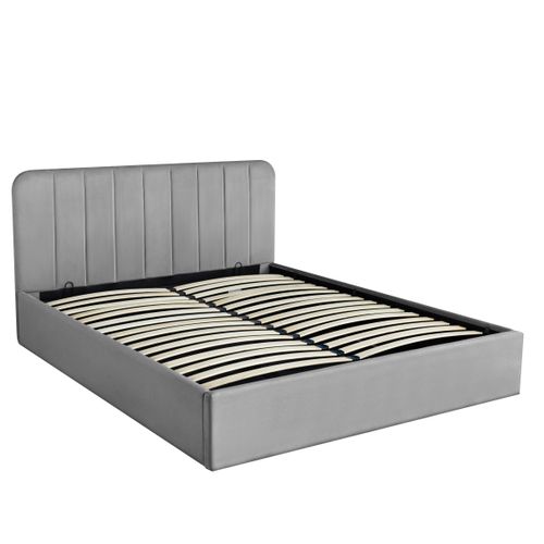 Lit coffre avec sommier relevable 160x200 cm ANNA en tissu gris
