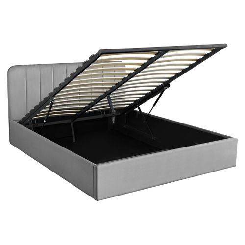 Lit coffre avec sommier relevable 160x200 cm ANNA en tissu gris