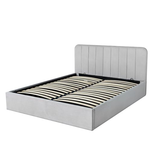 Lit coffre avec sommier relevable 160x200 cm ANNA en velours gris