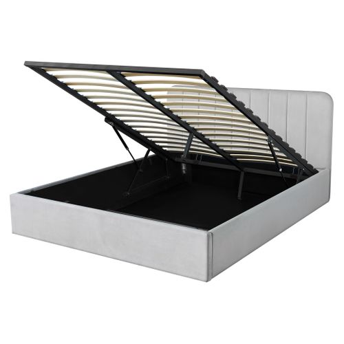 Lit coffre avec sommier relevable 160x200 cm ANNA en velours gris