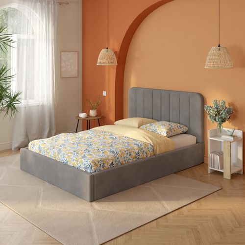 Lit coffre avec sommier relevable 140x190 cm ANNA en velours gris