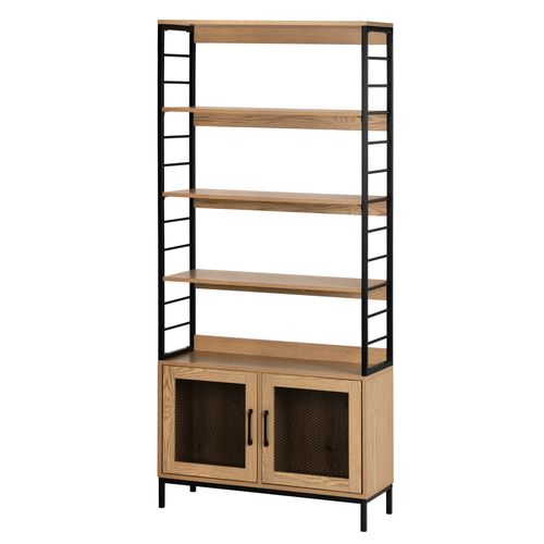 Bibliothèque 2 portes MIREILLE imitation chêne et noir