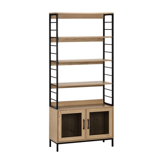 Bibliothèque 2 portes MIREILLE imitation chêne et noir