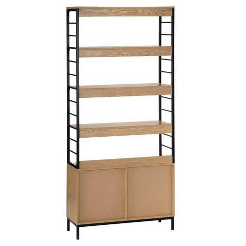 Bibliothèque 2 portes MIREILLE imitation chêne et noir