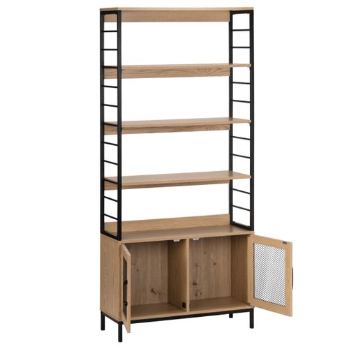 Bibliothèque 2 portes MIREILLE imitation chêne et noir