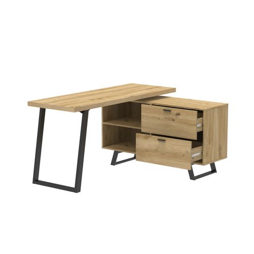 Bureau d'angle modulable CHARLOTTE imitation chêne et noir