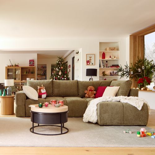 Table basse ronde MYLENE imitation chêne et noir