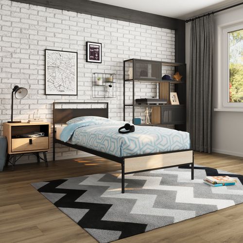 Lit 90x190 cm OSKAR noir et imitation chêne