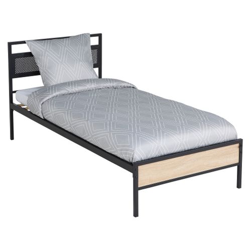 Lit 90x190 cm OSKAR noir et imitation chêne