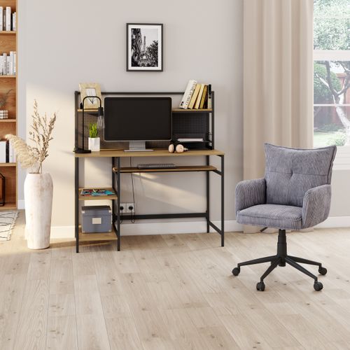 Bureau droit JULIE imitation chêne et métal noir