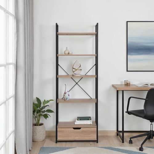 Bibliothèque ELISE imitation chêne et noir