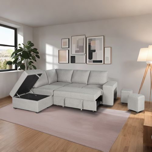 Canapé d'angle gauche convertible LAURENCE tissu gris clair