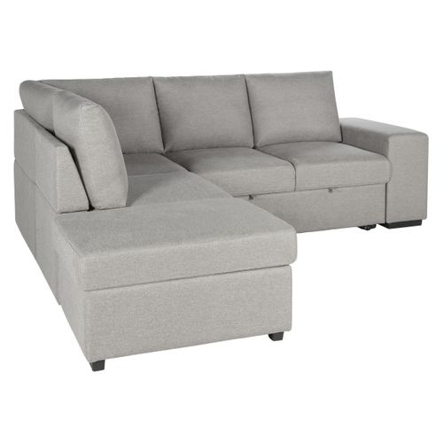 Canapé d'angle gauche convertible LAURENCE tissu gris clair
