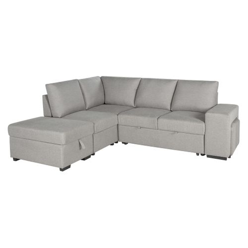 Canapé d'angle gauche convertible LAURENCE tissu gris clair