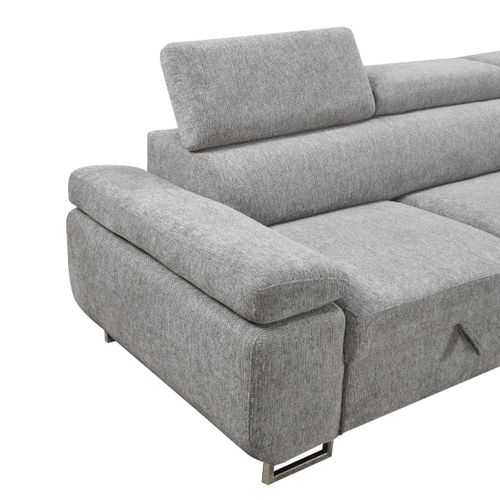 Canapé d'angle droit convertible SALVADOR tissu gris clair