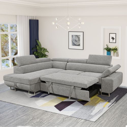 Canapé d'angle gauche convertible SALVADOR tissu gris clair