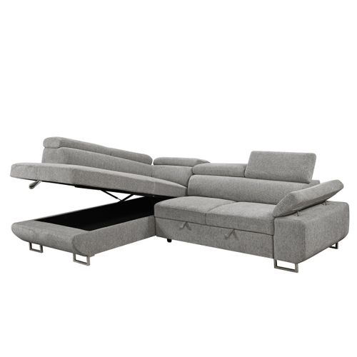 Canapé d'angle gauche convertible SALVADOR tissu gris clair