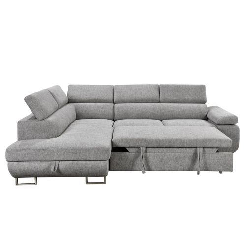 Canapé d'angle gauche convertible SALVADOR tissu gris clair