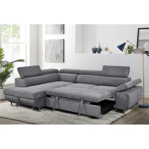 Canapé d'angle gauche convertible SALVADOR tissu gris anthracite