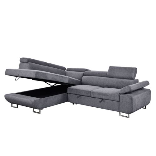 Canapé d'angle gauche convertible SALVADOR tissu gris anthracite