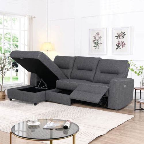 Canapé d'angle gauche relax électrique MAURICE tissu gris