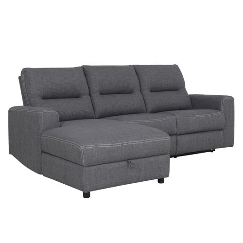Canapé d'angle gauche relax électrique MAURICE tissu gris