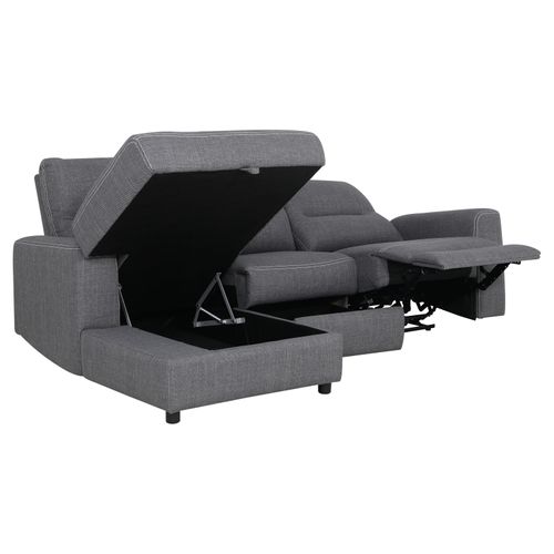 Canapé d'angle gauche relax électrique MAURICE tissu gris