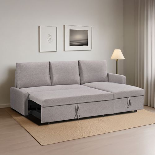 Canapé d'angle convertible méridienne réversible CAMPUS tissu gris clair