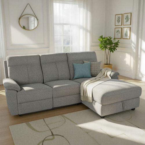 Canapé d'angle droit relax électrique CARA tissu gris