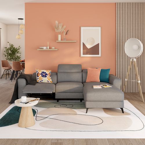 Canapé d'angle droit relax électrique CARLOS tissu gris