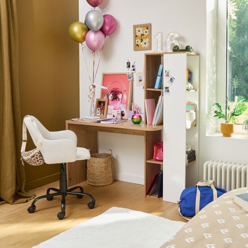 Bureau avec bibliothèque NOAH imitation chêne et blanc